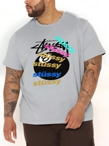 メンズ プラスサイズ 夏用 カジュアル 半袖Tシャツ レタープリント - グレー - チェックする 6