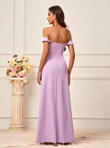 SHEIN Belle Solid Color Off Shoulder Slit Bridesmaid Dress (Adult) Elegant Formal Evening Prom Wedding Guest Gown, For Graduation, Dinner Party Dress