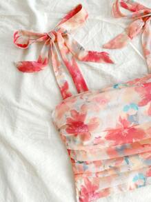Soleia Floral Print Tie Shoulder Ruched Cami Top