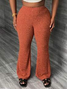 Slaydiva Plus Size Elastic Waist Slouchy Long Loose Fit Flared Pants For Home & Casual Wear, Autumn & Summer