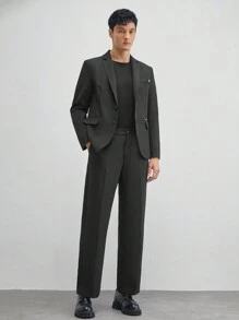 Manfinity VCAY Men's 2pcs Woven Business Casual Suit, Long Coat And Straight Pants Set, Suitable For Spring And Autumn - Black - View 3