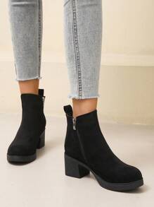 Women's New Style Boots Spring Autumn Winter Black Minimalist Side Zipper Round Toe Wedge Heel Thick Platform Faux Suede Chelsea Ankle Boots Fashionable Comfortable Elegant Short Boots - Black - View 3