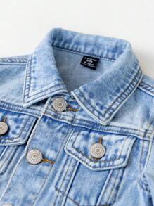 Baby Girls' New Casual Fashionable Smiling Face Embroidered Washed Denim Jacket - Medium Wash - View 5
