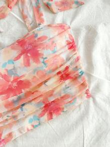 Soleia Floral Print Tie Shoulder Ruched Cami Top