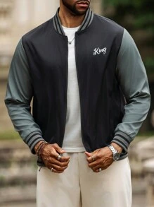 Manfinity Homme Men's Baseball Collar Zipper Casual Long Sleeve Jacket - Black - View 3