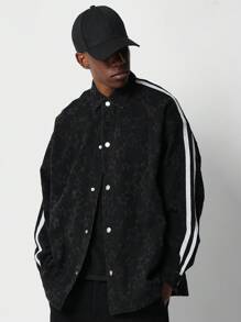 SUMWON Denim Distressed Star Shirt With Side Stripes And Back Print - Black - View 2