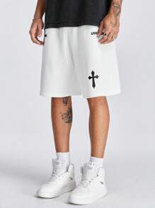 Manfinity RebelGame Pantaloncini da uomo larghi in maglia con stampa incrociata, perfetti per l'estate