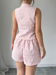 Selianne Women Fashion Jacquard Pink Camisole And Shorts 2Pcs Set - Pink - View 2