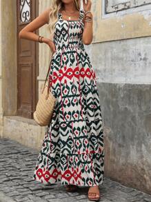 Breezaya Bohemian Vacation Printed Ruffle Strap Bodycon Dress - Multicolor - View 6