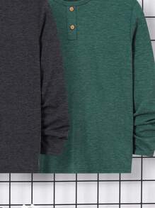 SHEIN Áo thun dệt kim dài tay cổ tròn Tween dáng rộng giản dị thoải mái - Màu xanh lam - Xem 6