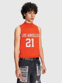 ROMWE MEN Street Life Men's Slogan Jacquard Vest, Daily Wear For Spring And Summer - Red - View 4