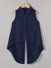 SHEIN Essnce Women Casual Solid Color Commute Vacation Sleeveless Spring/Summer Back Split Bow Knot Loose  Blouse Work Blouse - Navy Blue - View 2