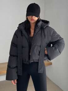 DAZY 设计款抽绳短款女士连帽夹克 冬季女士外套 - 黑色 - 查看 9