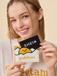 Gudetama X SHEIN 1pc Cute Cartoon & Letter Pattern Small Card Wallet - Yellow - View 9