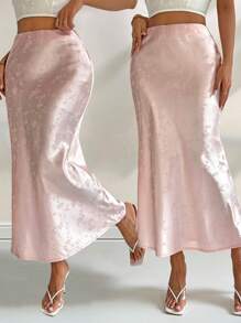 Chiquease Falda sirena de jacquard floral francés para mujer de verano - Rosa - Ver 1