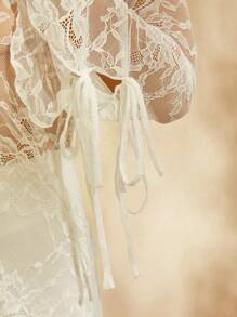 L'Amorae Lace Ruffle Tie Overlay Jumpsuit - White - View 5