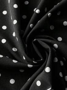 EMERY ROSE Plus Size Women's Summer Polka Dot Print Mesh Splice Short Sleeve Dress - Black and White - View 3