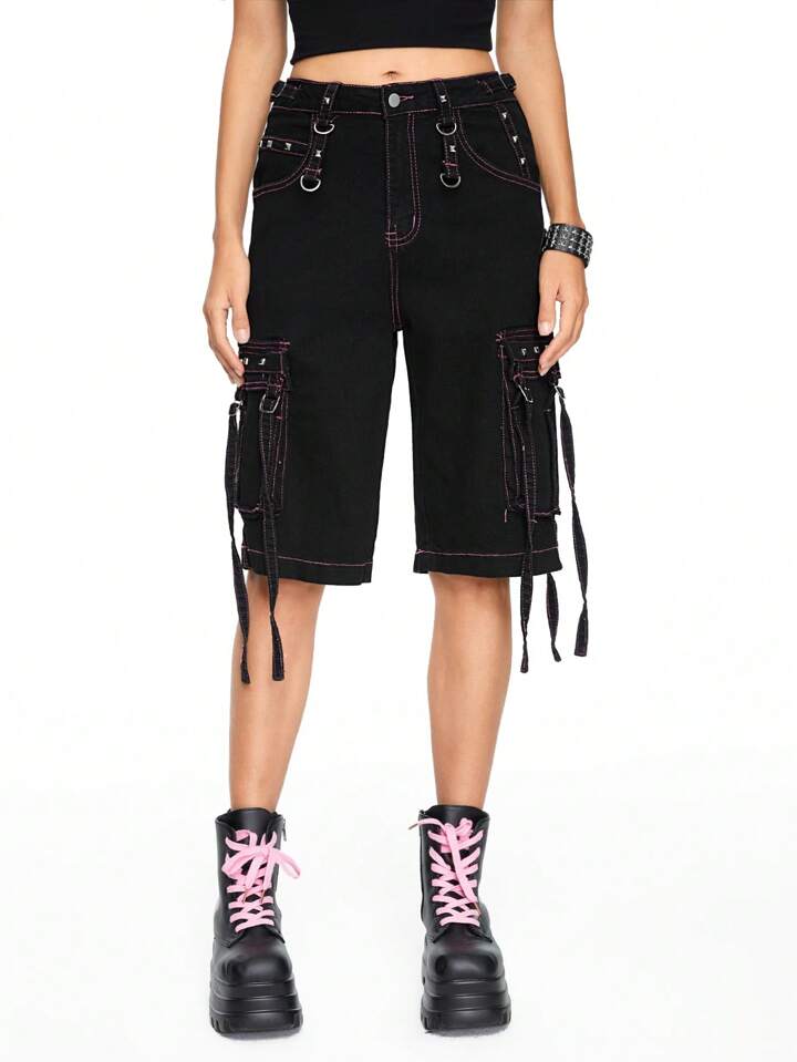 Our Grunge Punk Women's Metal Back Star Skull Embroidery Design
