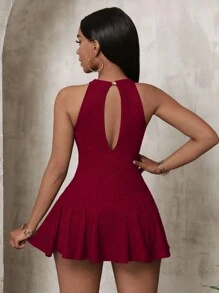 VaVaBold Summer Sexy Strapless Mini Bodycon Jumpsuit With Ruffle Hem