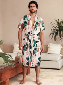 Manfinity Underwear&Sleepwear Basics Men's Random Printed Casual Short Sleeve Shirt And Shorts Set For Daily Wear - Multicolor - View 3