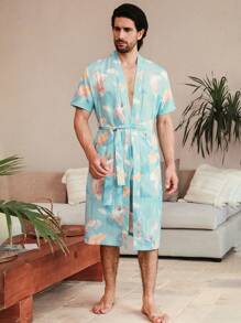 Manfinity ChillVibe Men's Random Printed Simple Daily Home Clothes - Baby Blue - View 4