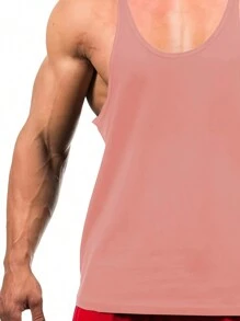 Manfinity Fitness Boyfriend Style Men's Solid Color Gym Fitness Stringer Tank Top - Pink - View 3