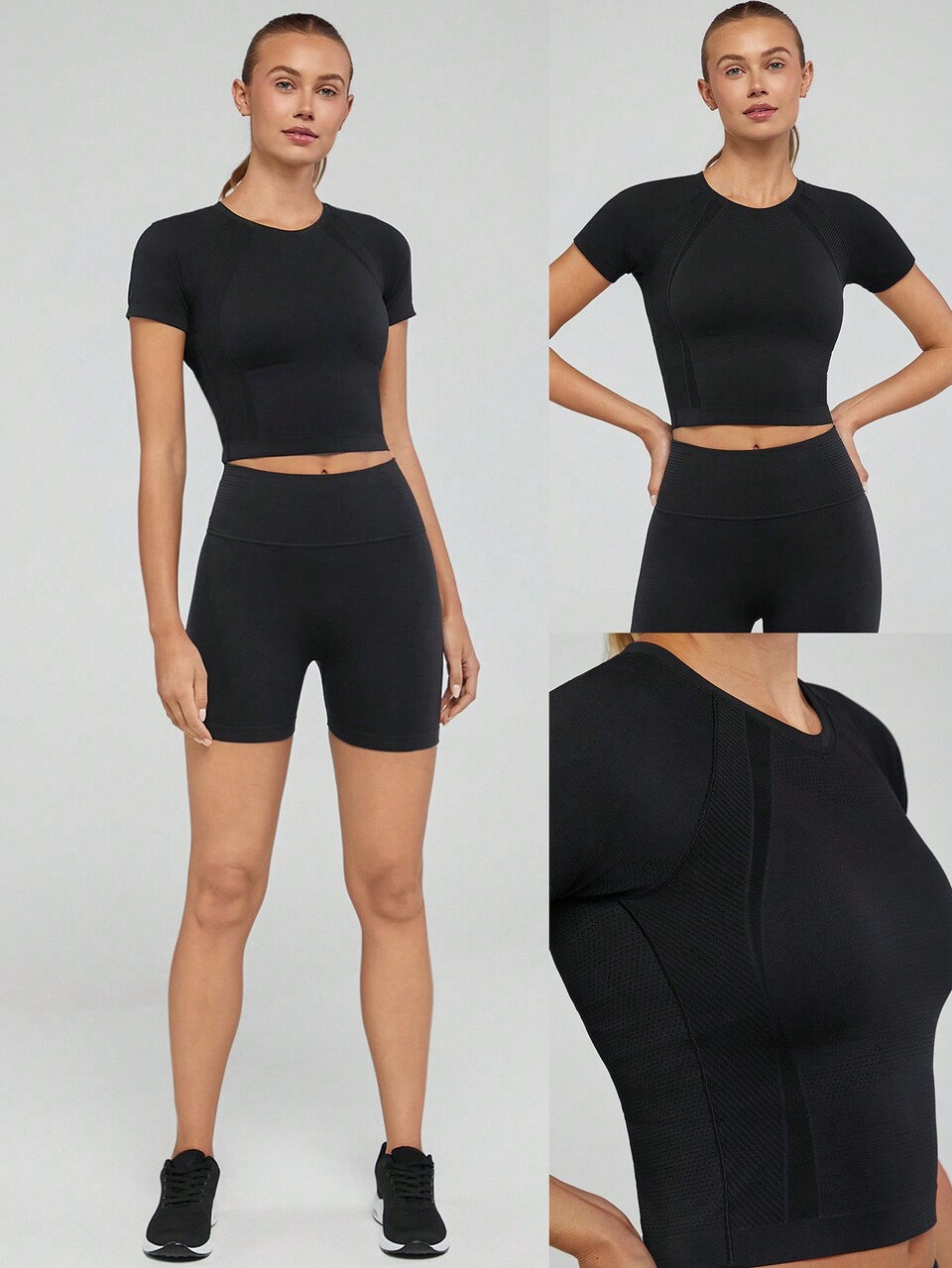 Seamless Coolmax® Jacquard Cropped Tee Gym Trainning Workout Daily
