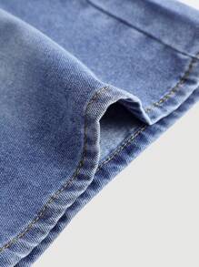 SHEIN Girlism 少女Y2K时尚休闲蓝色水洗宽松柔软牛仔阔腿牛仔裤，少女校服 - 中等水洗藍 - 查看 3