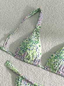 SHEIN Swim 女士夏季海灘小花性感比基尼套裝（隨機印花） - 彩色 - 查看 4