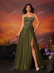 VIPGIRL Robe du soir de luxe Top de gamme brodée à la main avec des perles, une exclusivité élégante. Robe de soirée de mariage pour invités, pour la remise des diplômes, le dîner