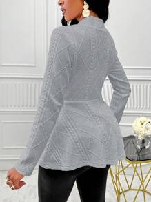 SOLERSUN Shawl Collar Peplum Hem Coat - Light Grey - View 2