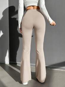 EURMUSE High Waist Flare Leg Pants - Mocha Brown - View 2