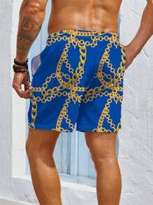 Manfinity Swimmode Men's Chain Printed Casual Daily Beach Shorts Swim Trunks - Multicolor - View 2