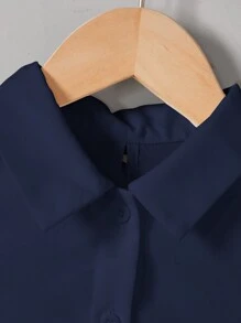 SHEIN Essnce Women Casual Solid Color Commute Vacation Sleeveless Spring/Summer Back Split Bow Knot Loose  Blouse Work Blouse - Navy Blue - View 6