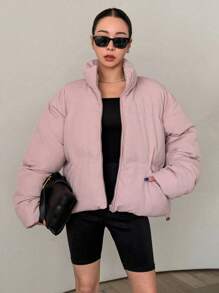 DAZY Women's Winter Casual Solid Color Stand Collar Padded Coat ,Winter Women Clothes,Winter Coat Women