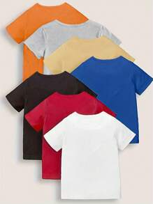 Explorewe 7pcs/Set Young Boy Casual Solid Color Short Sleeve T-Shirt, Summer Minimalist Style - Multicolor - View 2