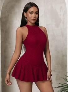 VaVaBold Summer Sexy Strapless Mini Bodycon Jumpsuit With Ruffle Hem