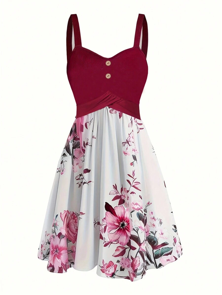 SHEIN Clasi Random Print Women's Dress - Red and White - View 1