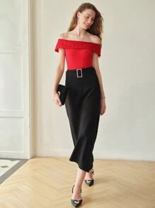 MOTF PREMIUM FLORAL PATTERN OFF SHOULDER TOP - Red - View 4