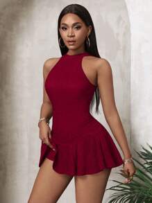 VaVaBold Summer Sexy Strapless Mini Bodycon Jumpsuit With Ruffle Hem