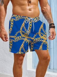 Manfinity Swimmode Men's Chain Printed Casual Daily Beach Shorts Swim Trunks - Multicolor - View 5