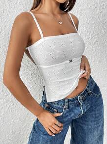 Flirla Rugloze cami-top met oogjesborduurwerk