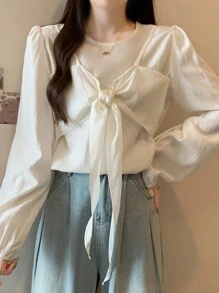 DAZY Women's Long Sleeve Puff Sleeve Shirt,Fall Women Clothes - Apricot - View 1