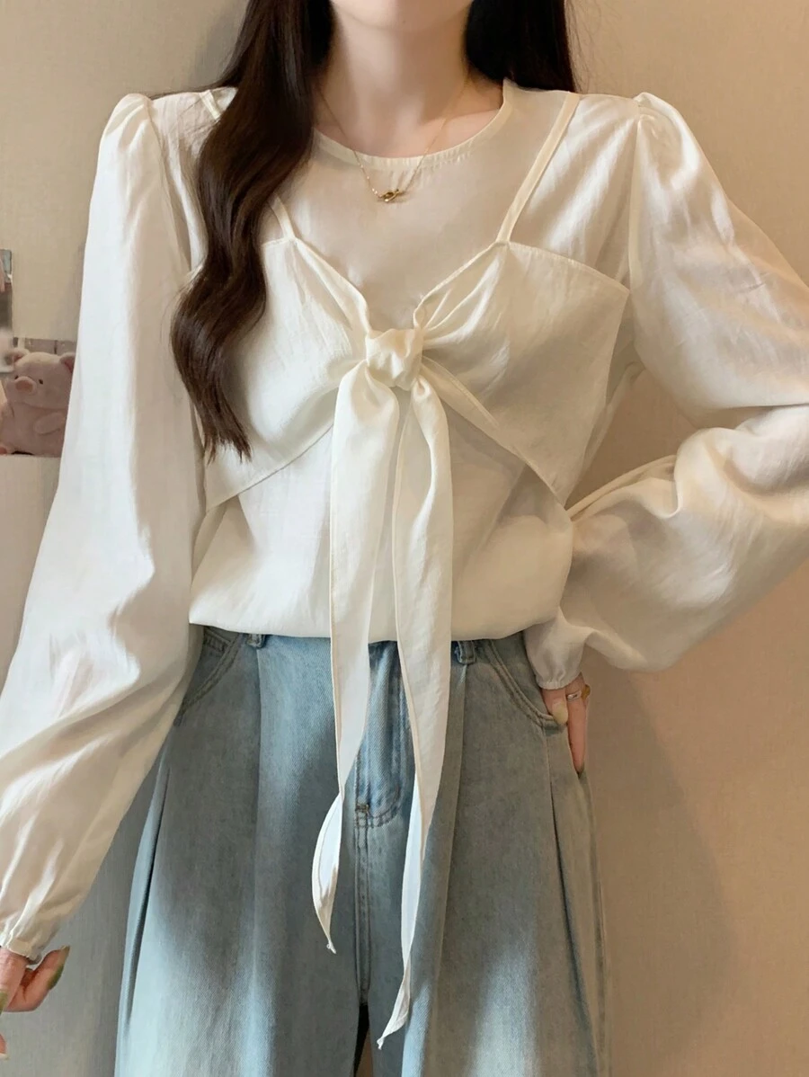 DAZY Women's Long Sleeve Puff Sleeve Shirt,Fall Women Clothes - Apricot - View 1