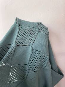 EMERY ROSE Áo len dệt kim rỗng màu trơn dáng rộng, cỡ lớn, thích hợp mặc mùa xuân/thu, hoặc mùa đông. - Màu xanh lam - Xem 4