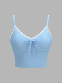 SHEINNeu Top para el 4 de julio para mujer, tops adorables, traje de baño del 4 de julio, azul claro, top sin mangas, lindo, encantador, lazos, azul bebé