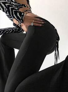 INAWLY 女士純色束口低腰喇叭褲