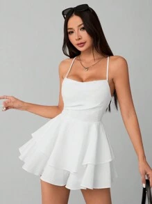 SHEIN PETITE Damen Einfacher Kreuzgurt Jumpsuit Einfarbig für den täglichen Gebrauch
