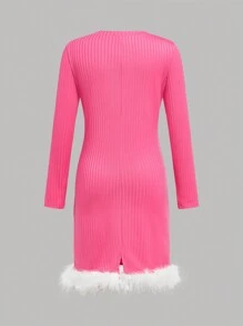 Einfaches Tageskleid mit Schleifendekoration für Tween-Mädchen - Heißes Pink - Übersicht 2