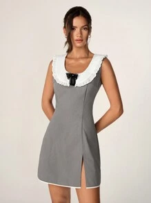 SHEIN Unity Women's Color Block Peter Pan Collar Simple Daily Dress - Multicolor - View 1